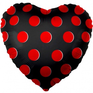 Шар с Гелием (18''/46 см) Сердце, Красные точки, Черный,