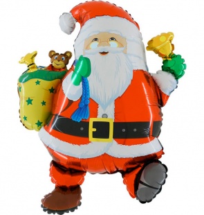 Шар с Гелием (30''/76 см) Фигура, Забавный Дед Мороз, Красный