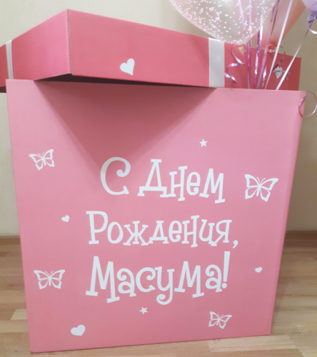 Коробка для шаров 70*70*70, Розовая с фонтаном шаров "Для маленькой принцессы" фото 3