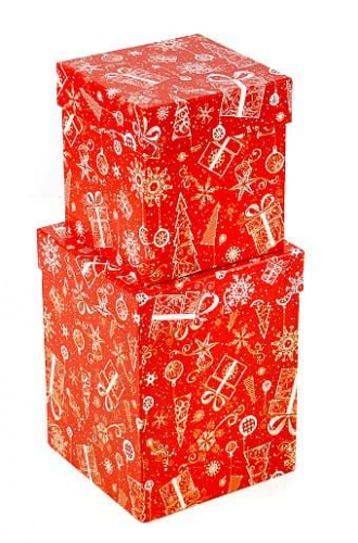 Коробка подарочная, Новогодние подарки, Красный, 13*13*17 см