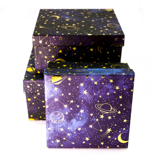 Коробка подарочная, Звездное небо, Темно-синий, 17*17*9 см