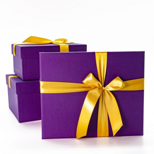 Коробка подарочная, Золотой бант, Фиолетовый, 23 х 19 х 13 см.
