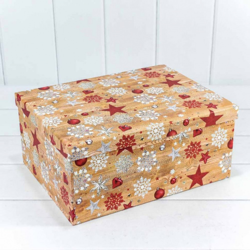 Коробка подарочная, Звездочки и снежинки, 26,3*19,3*11,3 см