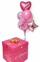 Коробка для шаров 60*60*60, Розовая с фонтаном "Розовый на максимум"