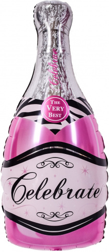 Шар с Гелием (37''/94 см) Фигура, Бутылка Шампанское, Розовый