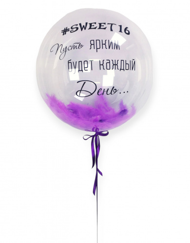 Шар с Гелием (18''/46 см) Сфера, Deco Bubble, с перьями