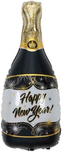 Шар с Гелием (40''/102 см) Фигура, Бутылка Шампанское, С Новым Годом!, Черный