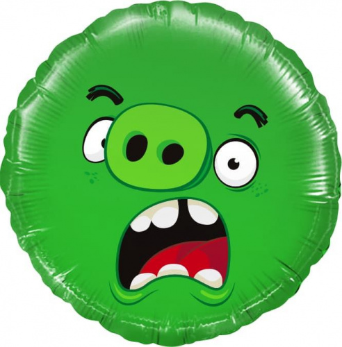 Шар с Гелием (18''/46 см) Круг, Angry Birds, Зеленый