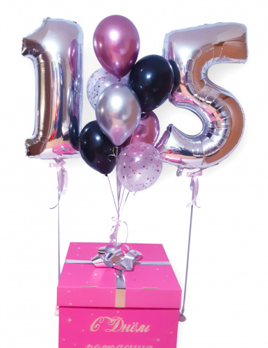 Коробка для шаров 60*60*60, Розовая с фонтаном "Розовый хром" без цифр фото 3