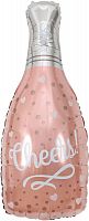 Шар с Гелием (35''/89 см) Фигура, Бутылка Шампанское "Конфетти сердец", Розовое Золото