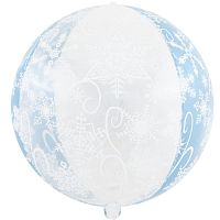 Шар с Гелием (22''/56 см) Сфера 3D, Снежинки, Голубой/Прозрачный
