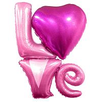 Шар (41''/104 см) Фигура, Надпись "LOVE", Розовый, Голография