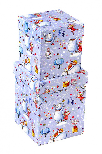 Коробка подарочная, Новый год (девочка и белый медведь), Голубой, 11*11*12