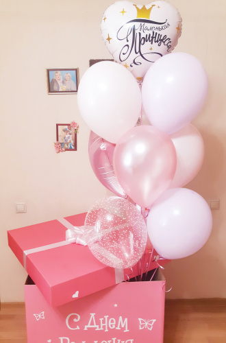 Коробка для шаров 70*70*70, Розовая с фонтаном шаров "Для маленькой принцессы" фото 5