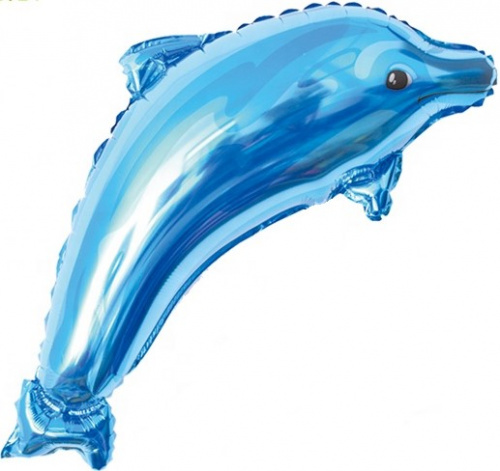 Шар (19''/48 см) Мини-фигура, Дельфин, Голубой,