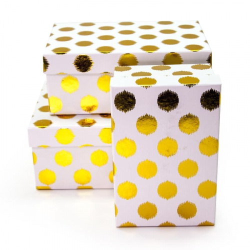 Набор коробок, Золотые точки, Белый, 12*18*7 см.