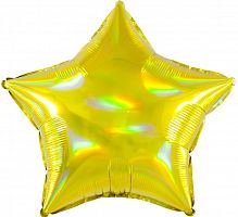 Шар с клапаном (10''/25 см) Мини-звезда, Перламутровый блеск, Серебро/Золото , Голография