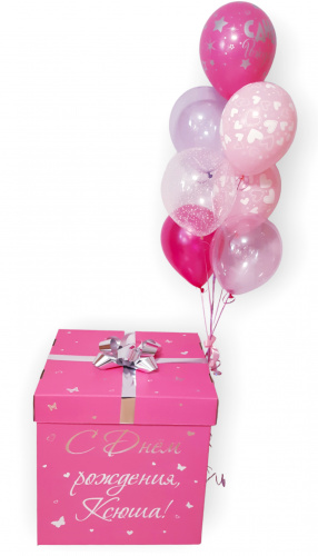 Коробка для шаров 60*60*60, Розовая с фонтаном "Милые сердца"