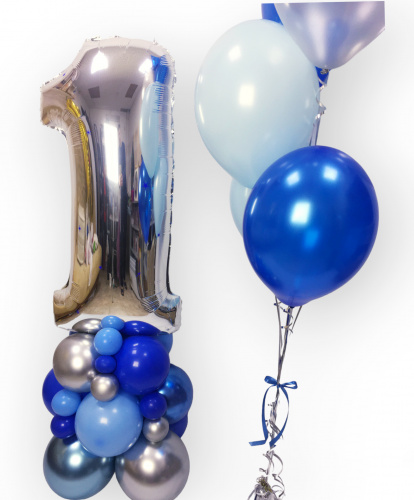 Фигура из шаров "Серебристый синий" с фонтаном фото 4