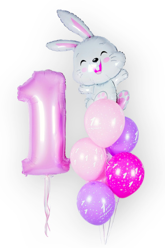 Композиция из шаров "Белый кролик на годик" с цифрой фото 2