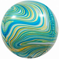 Шар с Гелием (24''/61 см) Сфера 3D, Мраморная иллюзия, Зеленый, Агат